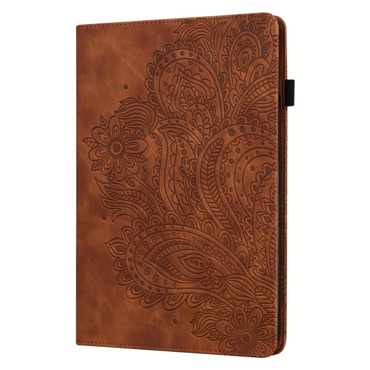 For Samsung Galaxy Tab A11+ / A9+ Peacock Embossed Pattern Leather Tablet Case(Brown) by bashfashion
