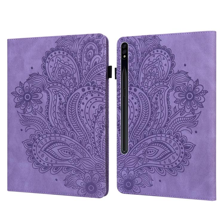 For Samsung Galaxy Tab S10+ / S9+ Peacock Embossed Pattern Leather Tablet Case(Purple) by bashfashion
