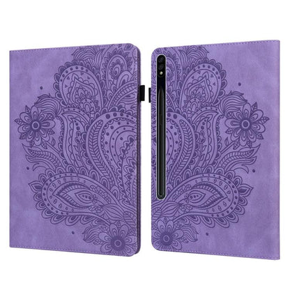 For Samsung Galaxy Tab S10+ / S9+ Peacock Embossed Pattern Leather Tablet Case(Purple) by bashfashion
