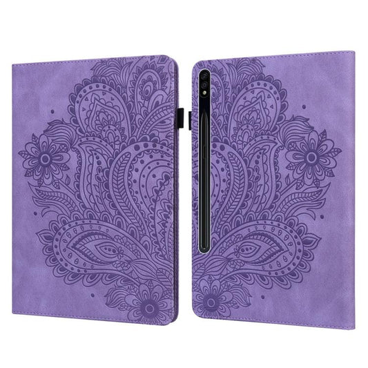 For Samsung Galaxy Tab S10+ / S9+ Peacock Embossed Pattern Leather Tablet Case(Purple) by bashfashion