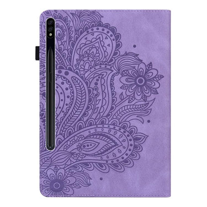 For Samsung Galaxy Tab S10+ / S9+ Peacock Embossed Pattern Leather Tablet Case(Purple) by bashfashion