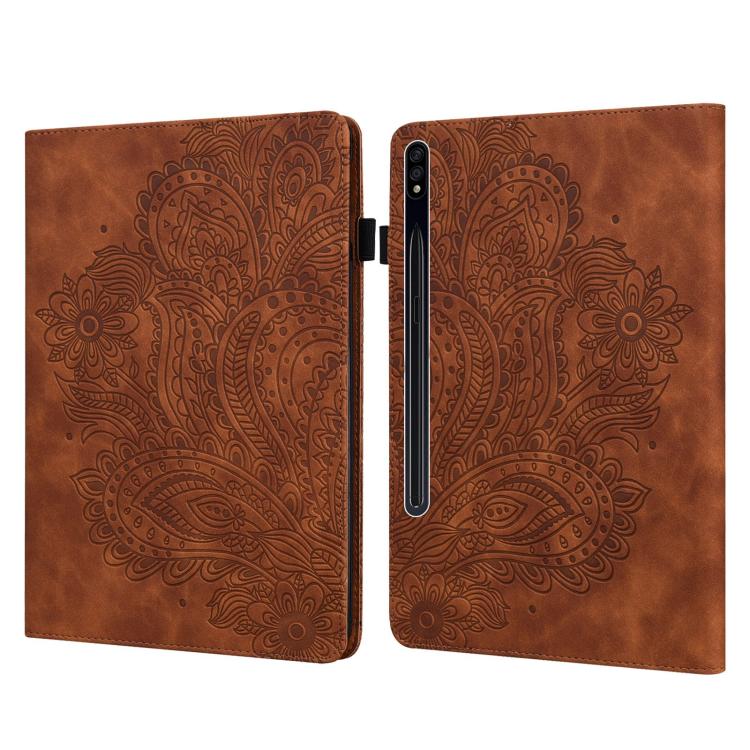 For Samsung Galaxy Tab S10+ / S9+ Peacock Embossed Pattern Leather Tablet Case(Brown) by bashfashion