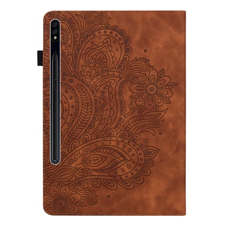 For Samsung Galaxy Tab S10+ / S9+ Peacock Embossed Pattern Leather Tablet Case(Brown) by bashfashion