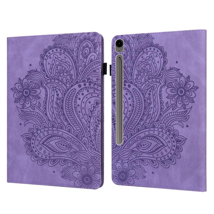 For Samsung Galaxy Tab S10 FE+ Peacock Embossed Pattern Leather Tablet Case(Purple) by bashfashion