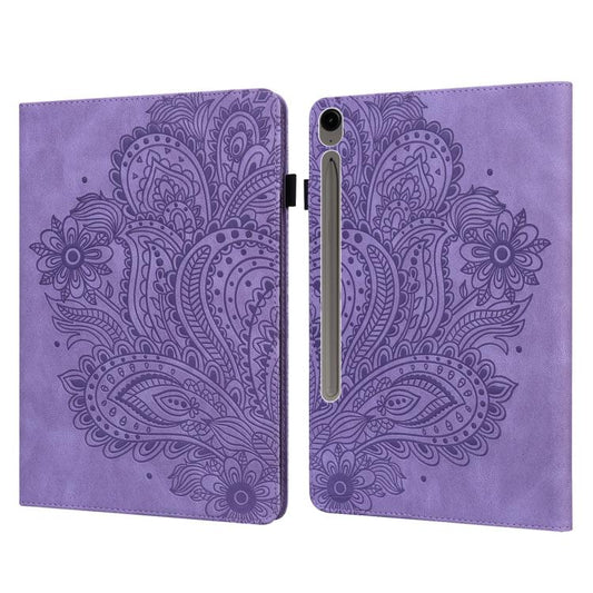 For Samsung Galaxy Tab S10 FE+ Peacock Embossed Pattern Leather Tablet Case(Purple) by bashfashion