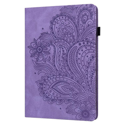 For Samsung Galaxy Tab S10 FE+ Peacock Embossed Pattern Leather Tablet Case(Purple) by bashfashion