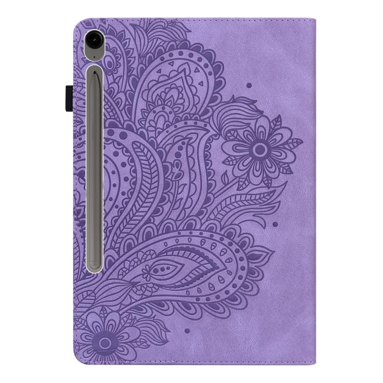 For Samsung Galaxy Tab S10 FE+ Peacock Embossed Pattern Leather Tablet Case(Purple) by bashfashion