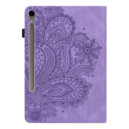 For Samsung Galaxy Tab S10 FE+ Peacock Embossed Pattern Leather Tablet Case(Purple) by bashfashion