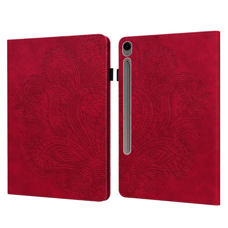 For Samsung Galaxy Tab S10 FE+ Peacock Embossed Pattern Leather Tablet Case(Red) by bashfashion