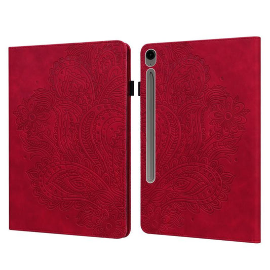For Samsung Galaxy Tab S10 FE+ Peacock Embossed Pattern Leather Tablet Case(Red) by bashfashion
