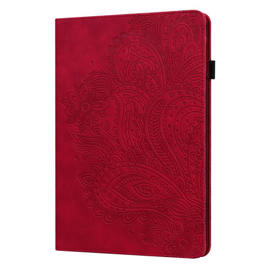 For Samsung Galaxy Tab S10 FE+ Peacock Embossed Pattern Leather Tablet Case(Red) by bashfashion