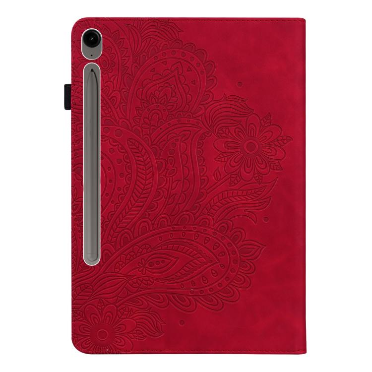 For Samsung Galaxy Tab S10 FE+ Peacock Embossed Pattern Leather Tablet Case(Red) by bashfashion