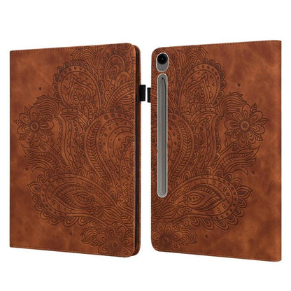 For Samsung Galaxy Tab S10 FE+ Peacock Embossed Pattern Leather Tablet Case(Brown) by bashfashion