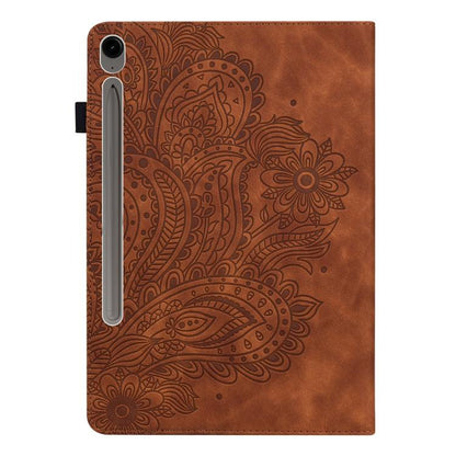 For Samsung Galaxy Tab S10 FE+ Peacock Embossed Pattern Leather Tablet Case(Brown) by bashfashion