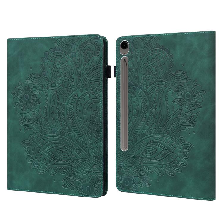 For Samsung Galaxy Tab S10 FE+ Peacock Embossed Pattern Leather Tablet Case(Green) by bashfashion
