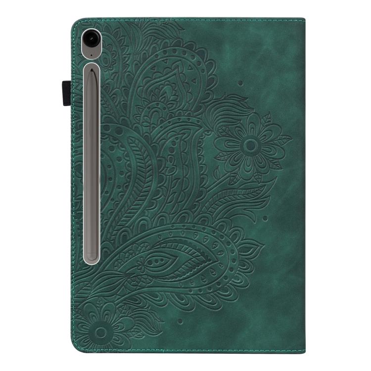For Samsung Galaxy Tab S10 FE+ Peacock Embossed Pattern Leather Tablet Case(Green) by bashfashion