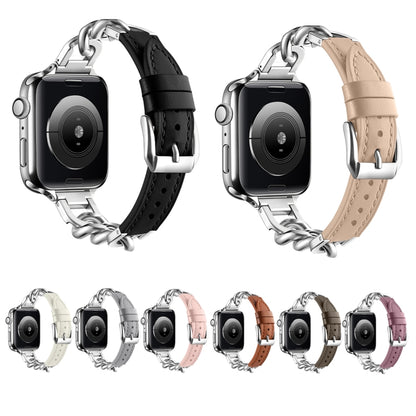 Chain Genuine Leather Watch Band For Apple Watch Series 9&8&7 41mm / SE 3&SE 2&6&SE&5&4 40mm / 3&2&1 38mm, Size:S(Bean Paste) by bashfashion
