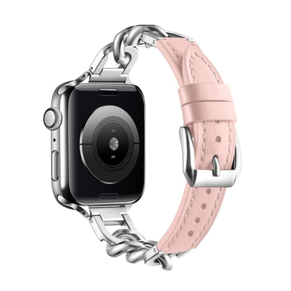 Chain Genuine Leather Watch Band For Apple Watch Ultra 49mm&Watch Ultra 2 49mm / Series 9&8&7 45mm / SE 3&SE 2&6&SE&5&4 44mm / 3&2&1 42mm, Size:S(Pink) by bashfashion