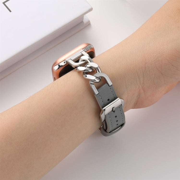 Chain Genuine Leather Watch Band For Apple Watch Ultra 49mm&Watch Ultra 2 49mm / Series 9&8&7 45mm / SE 3&SE 2&6&SE&5&4 44mm / 3&2&1 42mm, Size:S(Grey) by bashfashion