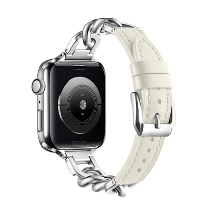 Chain Genuine Leather Watch Band For Apple Watch Ultra 49mm&Watch Ultra 2 49mm / Series 9&8&7 45mm / SE 3&SE 2&6&SE&5&4 44mm / 3&2&1 42mm, Size:S(Beige) by bashfashion