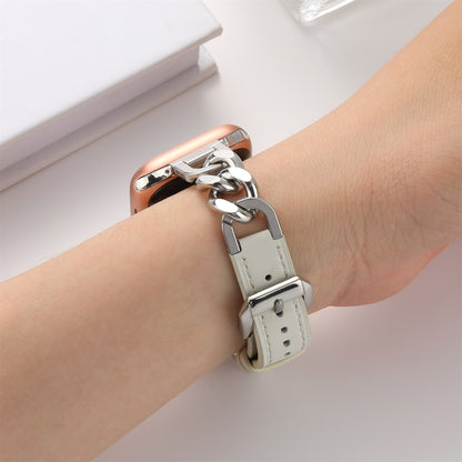 Chain Genuine Leather Watch Band For Apple Watch Ultra 49mm&Watch Ultra 2 49mm / Series 9&8&7 45mm / SE 3&SE 2&6&SE&5&4 44mm / 3&2&1 42mm, Size:S(Beige) by bashfashion
