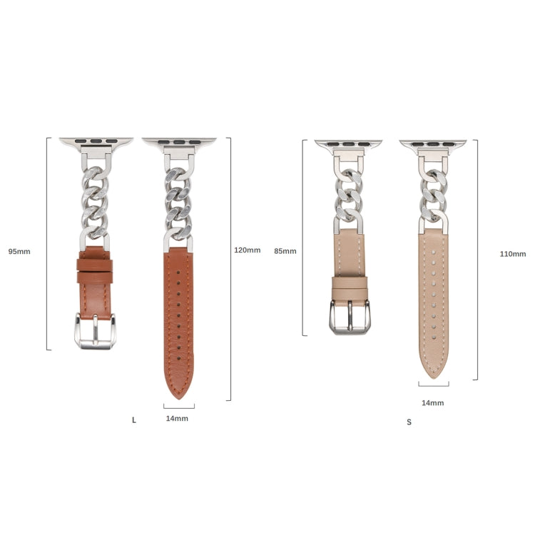 Chain Genuine Leather Watch Band For Apple Watch Ultra 49mm&Watch Ultra 2 49mm / Series 9&8&7 45mm / SE 3&SE 2&6&SE&5&4 44mm / 3&2&1 42mm, Size:S(Brown) by bashfashion