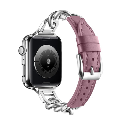 Chain Genuine Leather Watch Band For Apple Watch Ultra 49mm&Watch Ultra 2 49mm / Series 9&8&7 45mm / SE 3&SE 2&6&SE&5&4 44mm / 3&2&1 42mm, Size:L(Bean Paste) by bashfashion
