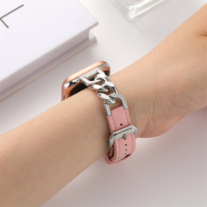 Chain Genuine Leather Watch Band For Apple Watch Ultra 49mm&Watch Ultra 2 49mm / Series 9&8&7 45mm / SE 3&SE 2&6&SE&5&4 44mm / 3&2&1 42mm, Size:L(Pink) by bashfashion