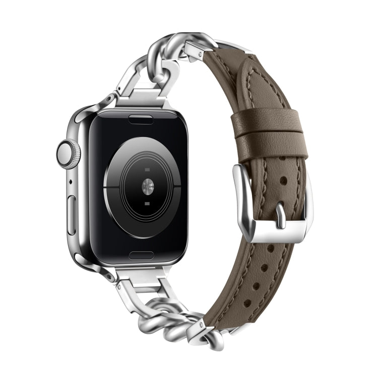 Chain Genuine Leather Watch Band For Apple Watch Ultra 49mm&Watch Ultra 2 49mm / Series 9&8&7 45mm / SE 3&SE 2&6&SE&5&4 44mm / 3&2&1 42mm, Size:L(Dark Brown) by bashfashion