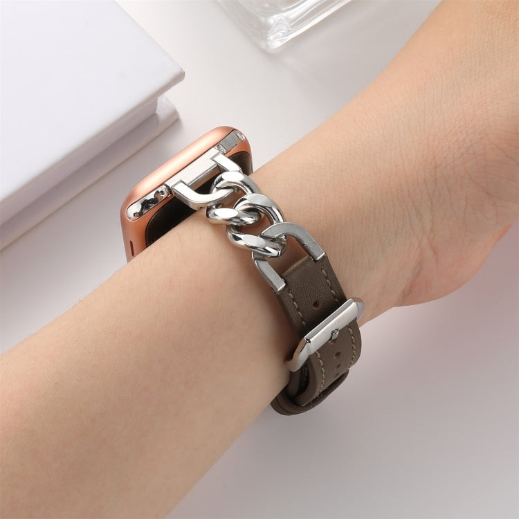 Chain Genuine Leather Watch Band For Apple Watch Ultra 49mm&Watch Ultra 2 49mm / Series 9&8&7 45mm / SE 3&SE 2&6&SE&5&4 44mm / 3&2&1 42mm, Size:L(Dark Brown) by bashfashion