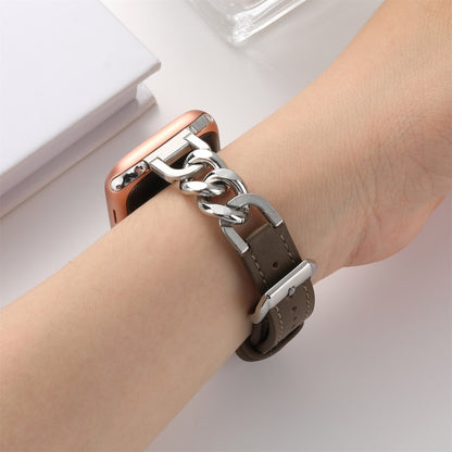 Chain Genuine Leather Watch Band For Apple Watch Ultra 49mm&Watch Ultra 2 49mm / Series 9&8&7 45mm / SE 3&SE 2&6&SE&5&4 44mm / 3&2&1 42mm, Size:L(Dark Brown) by bashfashion