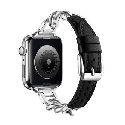 Chain Genuine Leather Watch Band For Apple Watch Ultra 49mm&Watch Ultra 2 49mm / Series 9&8&7 45mm / SE 3&SE 2&6&SE&5&4 44mm / 3&2&1 42mm, Size:L(Black) by bashfashion