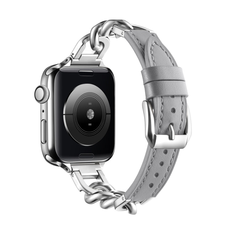 Chain Genuine Leather Watch Band For Apple Watch Ultra 49mm&Watch Ultra 2 49mm / Series 9&8&7 45mm / SE 3&SE 2&6&SE&5&4 44mm / 3&2&1 42mm, Size:L(Grey) by bashfashion