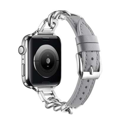 Chain Genuine Leather Watch Band For Apple Watch Ultra 49mm&Watch Ultra 2 49mm / Series 9&8&7 45mm / SE 3&SE 2&6&SE&5&4 44mm / 3&2&1 42mm, Size:L(Grey) by bashfashion