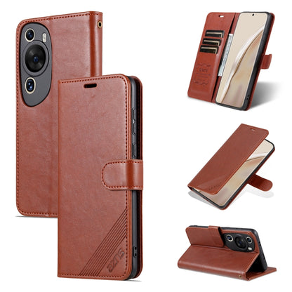 For Huawei P60 Art AZNS Sheepskin Texture Flip Leather Phone Case(Brown) by AZNS