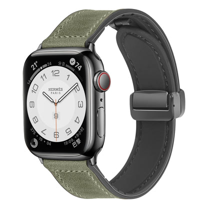 Magnetic Folding Silicone Leather Watch Band For Apple Watch Ultra 49mm&Watch Ultra 2 49mm / Series 9&8&7 45mm / SE 3&SE 2&6&SE&5&4 44mm / 3&2&1 42mm (Army Green) by bashfashion