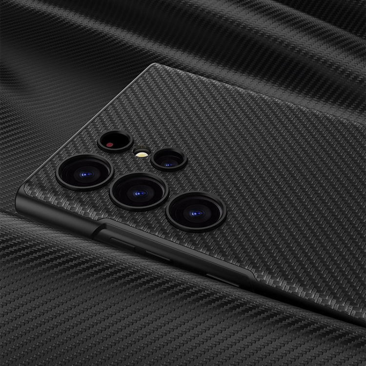 For Samsung Galaxy S23 Ultra 5G GKK Triumph Ultra-Thin Plain Leather Phone Case with Holder(Carbon Fiber) by GKK