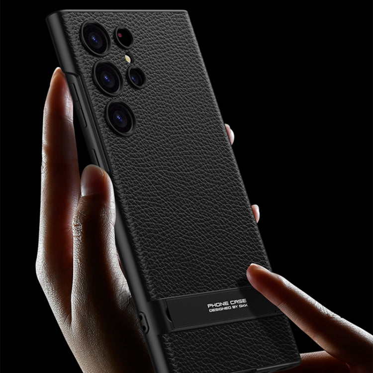 For Samsung Galaxy S23 Ultra 5G GKK Triumph Ultra-Thin Plain Leather Phone Case with Holder(Carbon Fiber) by GKK