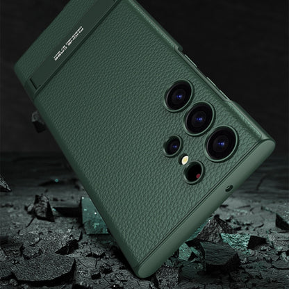 For Samsung Galaxy S23 Ultra 5G GKK Triumph Ultra-Thin Plain Leather Phone Case with Holder(Carbon Fiber) by GKK