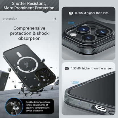 For iPhone 14 Pro Rock Crystal Armor Shockproof Magsafe Phone Case(Transparent Black) by ROCK