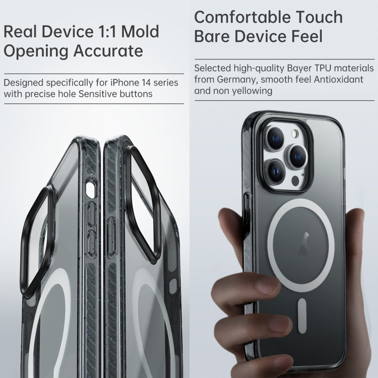 For iPhone 14 Pro Rock Crystal Armor Shockproof Magsafe Phone Case(Transparent Black) by ROCK