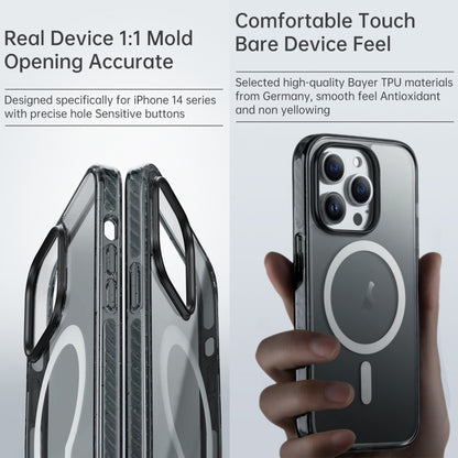 For iPhone 14 Pro Rock Crystal Armor Shockproof Magsafe Phone Case(Transparent Black) by ROCK