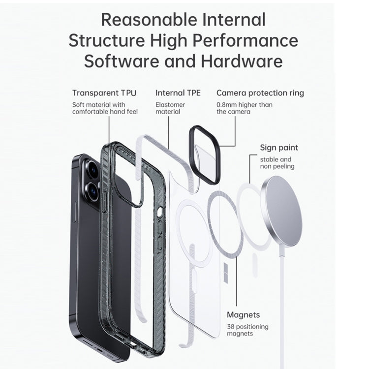 For iPhone 14 Pro Rock Crystal Armor Shockproof Magsafe Phone Case(Transparent Black) by ROCK