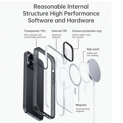 For iPhone 14 Pro Rock Crystal Armor Shockproof Magsafe Phone Case(Transparent Black) by ROCK