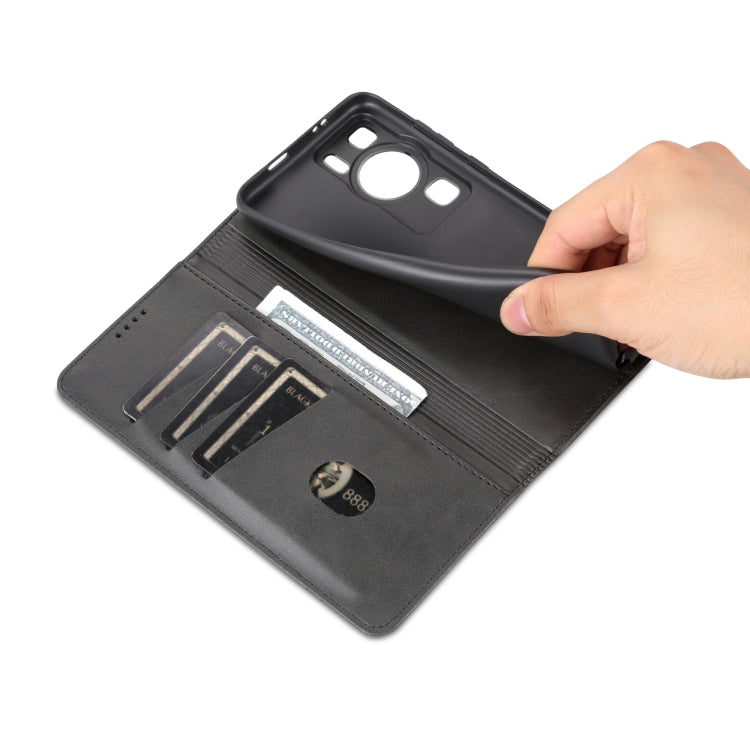 For Huawei P60 / P60 Pro AZNS Magnetic Calf Texture Flip Leather Phone Case(Black) by AZNS