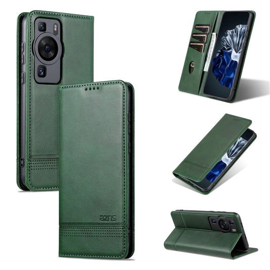 For Huawei P60 / P60 Pro AZNS Magnetic Calf Texture Flip Leather Phone Case(Dark Green) by AZNS