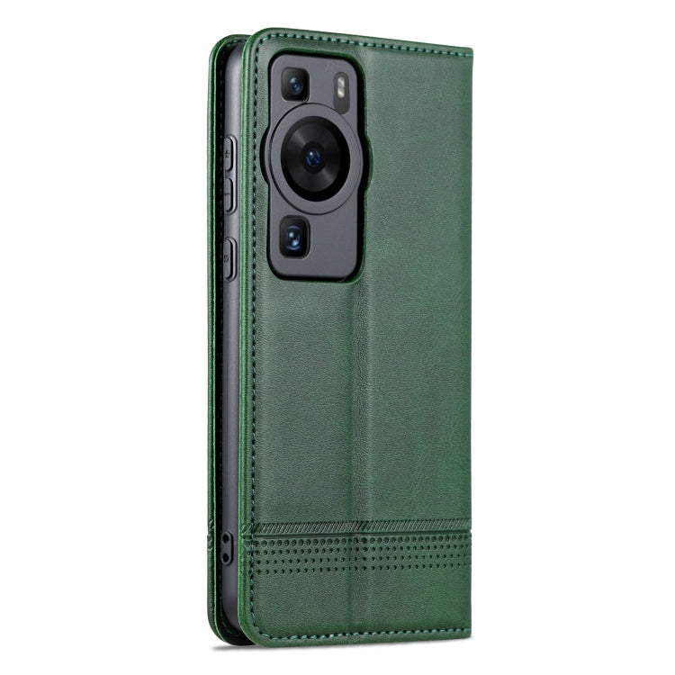 For Huawei P60 / P60 Pro AZNS Magnetic Calf Texture Flip Leather Phone Case(Dark Green) by AZNS