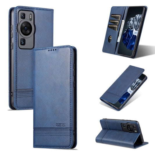 For Huawei P60 / P60 Pro AZNS Magnetic Calf Texture Flip Leather Phone Case(Dark Blue) by AZNS