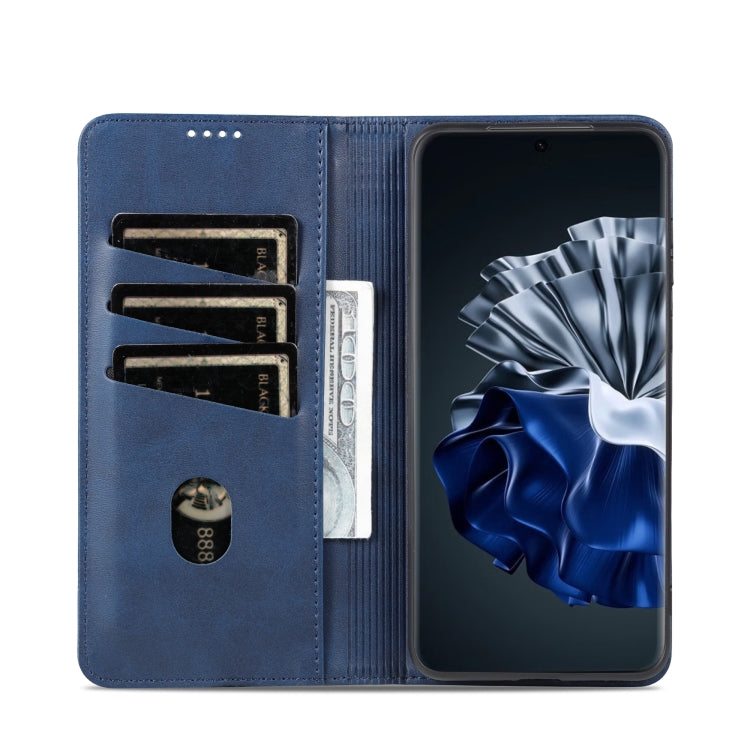 For Huawei P60 / P60 Pro AZNS Magnetic Calf Texture Flip Leather Phone Case(Dark Blue) by AZNS