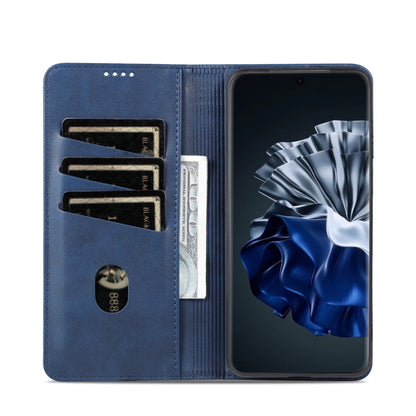 For Huawei P60 / P60 Pro AZNS Magnetic Calf Texture Flip Leather Phone Case(Dark Blue) by AZNS